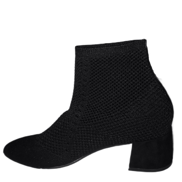 Eileen Fisher Black Purl Pointy Toe Slip-on Ankle Boot 8 Stretch Knit Block Heel - Picture 6 of 13